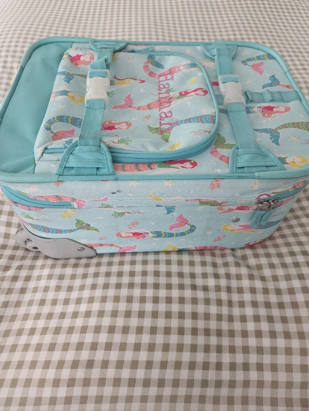 Retired Pottery Barn Kids Mackenzie Aqua Mermaid Rolling Suitcase